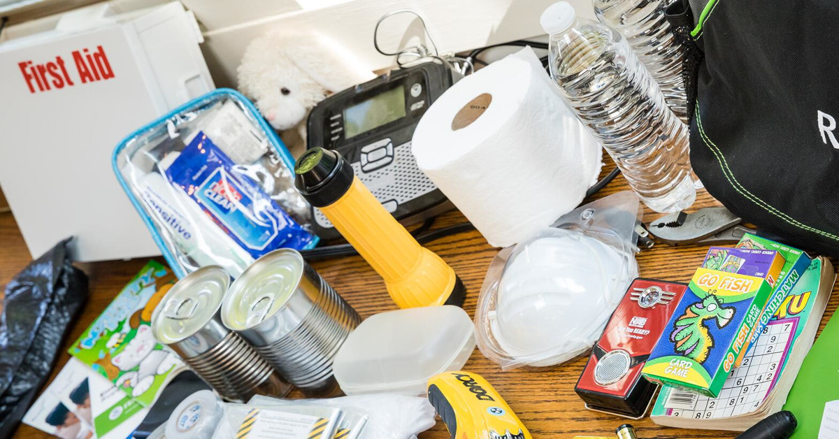 Emergency Supplies—flashlight, canned food, bottled water, first aid, radio, and more
