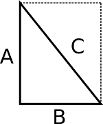 A rectangle divided into two  triangles—One with sides labeled A, B, and C is the longest side.