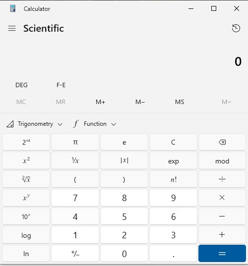 Scientific Calculator in Windows 10